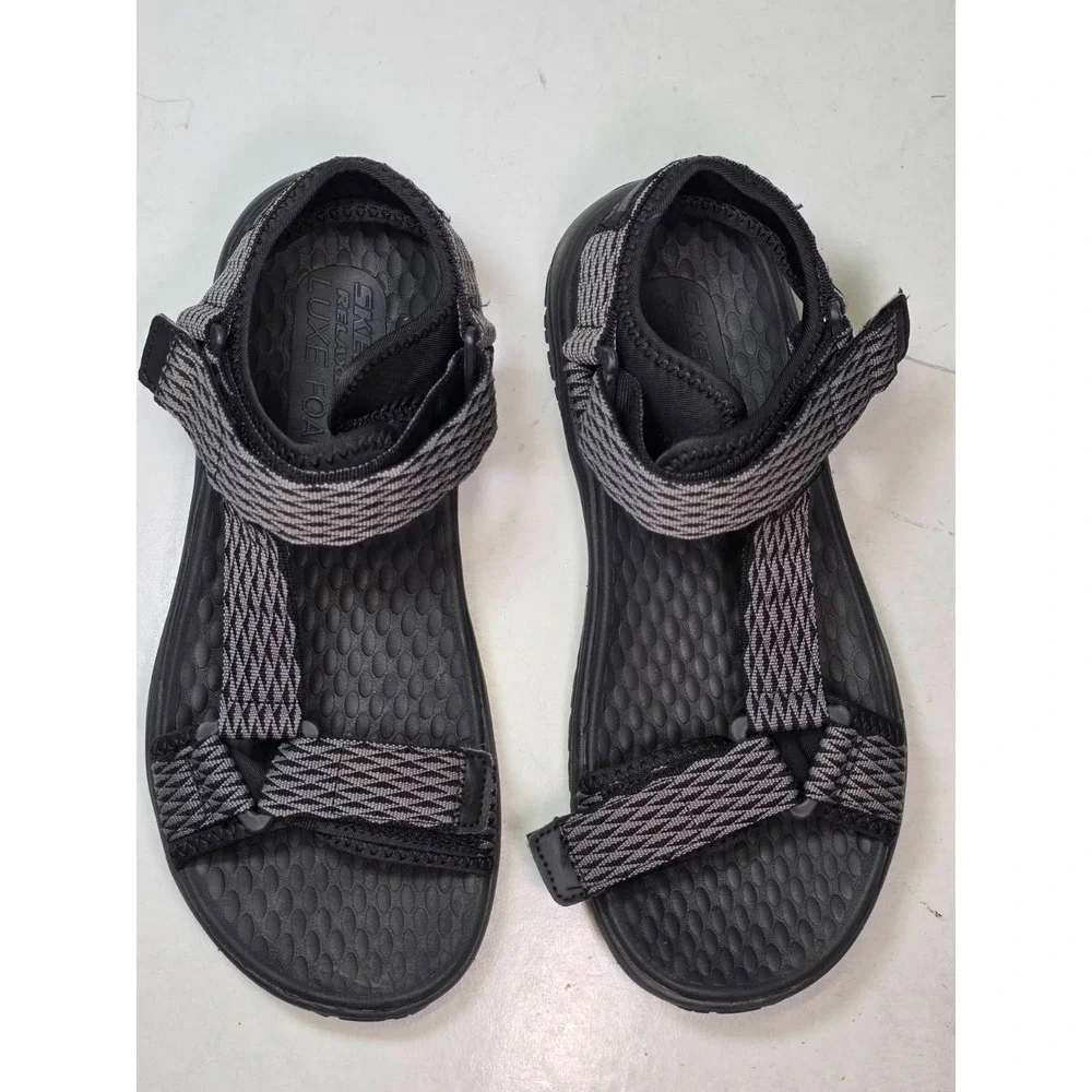 Skechers Lomell Rip Tide Sandals Men's 8 Black Gray Goodyear Relaxed Fit‎ Shoes